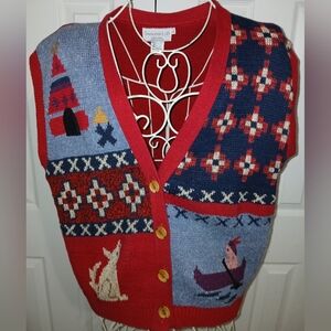 Vintage Sweater Loft Womens Native American Aztec Button - Front Sweater Vest L